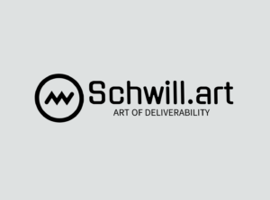 Logo of Schwill.art featuring a stylized mountain icon within a circle on the left, followed by the text Schwill.art in bold. Below it, the tagline ART OF DELIVERABILITY is written in smaller letters. The background is light gray.