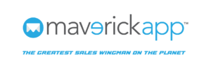 Logo for Maverick App with a design featuring a stylized envelope icon and the slogan, The greatest sales wingman on the planet.