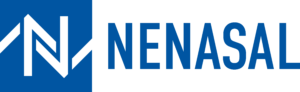 Logo with NENASAL in bold blue letters. A stylized design of the letters NL appears to the left, combining straight black lines against a blue square background.