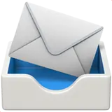 An icon depicting a closed white envelope resting in an open, empty white tray with a blue interior background.