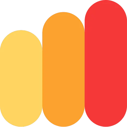 A logo featuring three vertical, rounded rectangles in yellow, orange, and red, arranged side by side. The shapes resemble a bar graph with a smooth, modern design.