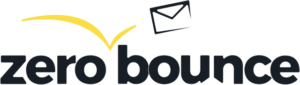 Logo for ZeroBounce with the text zerobounce in lowercase. A yellow arch suggests motion above the text, with an outline of an envelope positioned at the end of the arch.