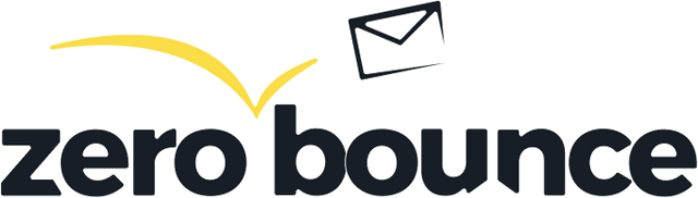 Logo for ZeroBounce with the text zerobounce in lowercase. A yellow arch suggests motion above the text, with an outline of an envelope positioned at the end of the arch.