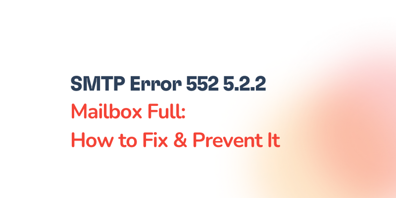 Text on the image says SMTP Error 552 5.2.2 Mailbox Full: How to Fix & Prevent It with a blurred gradient background on the right.